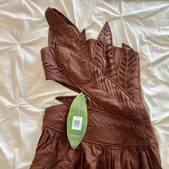 Burgundy Leaves Cut-Out LENZING™ ECOVERO™ Euroflax™ Midi Dress, NWT, XXS - Picture 6 of 7